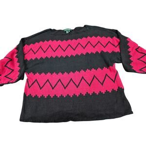 Vintage Ralph Lauren Southwestern Aztec Linen Women’s Sweater Black Red Size XL
